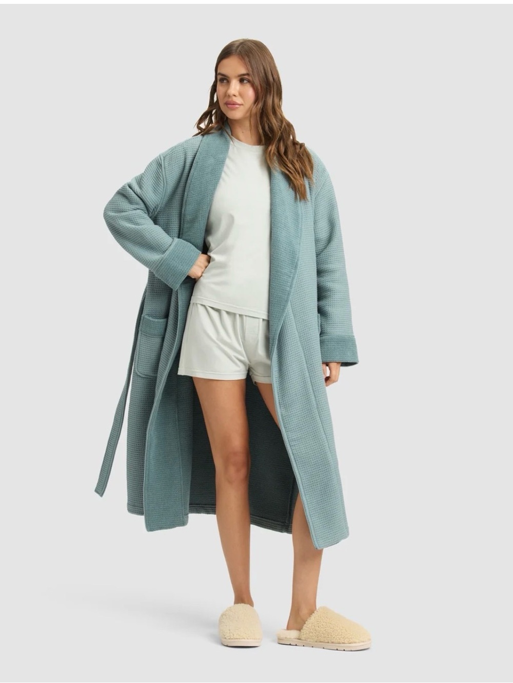 Cozy Earth Waffle Bath Robe Soft Green XS Spa Lounge Robe